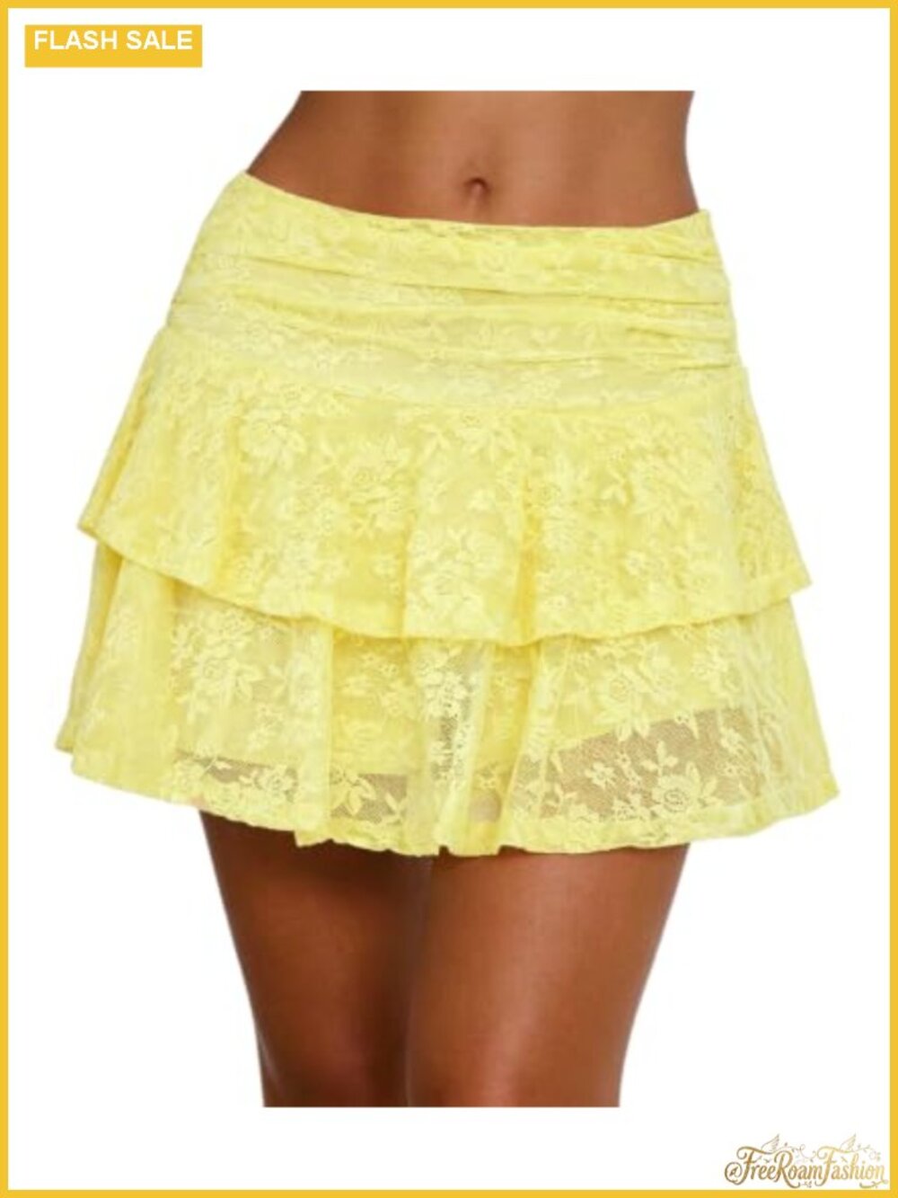 Women Y2k Lace Mini Skirt Low Rise Ruffle Half Slip Pleated Layered Flowy A-Line